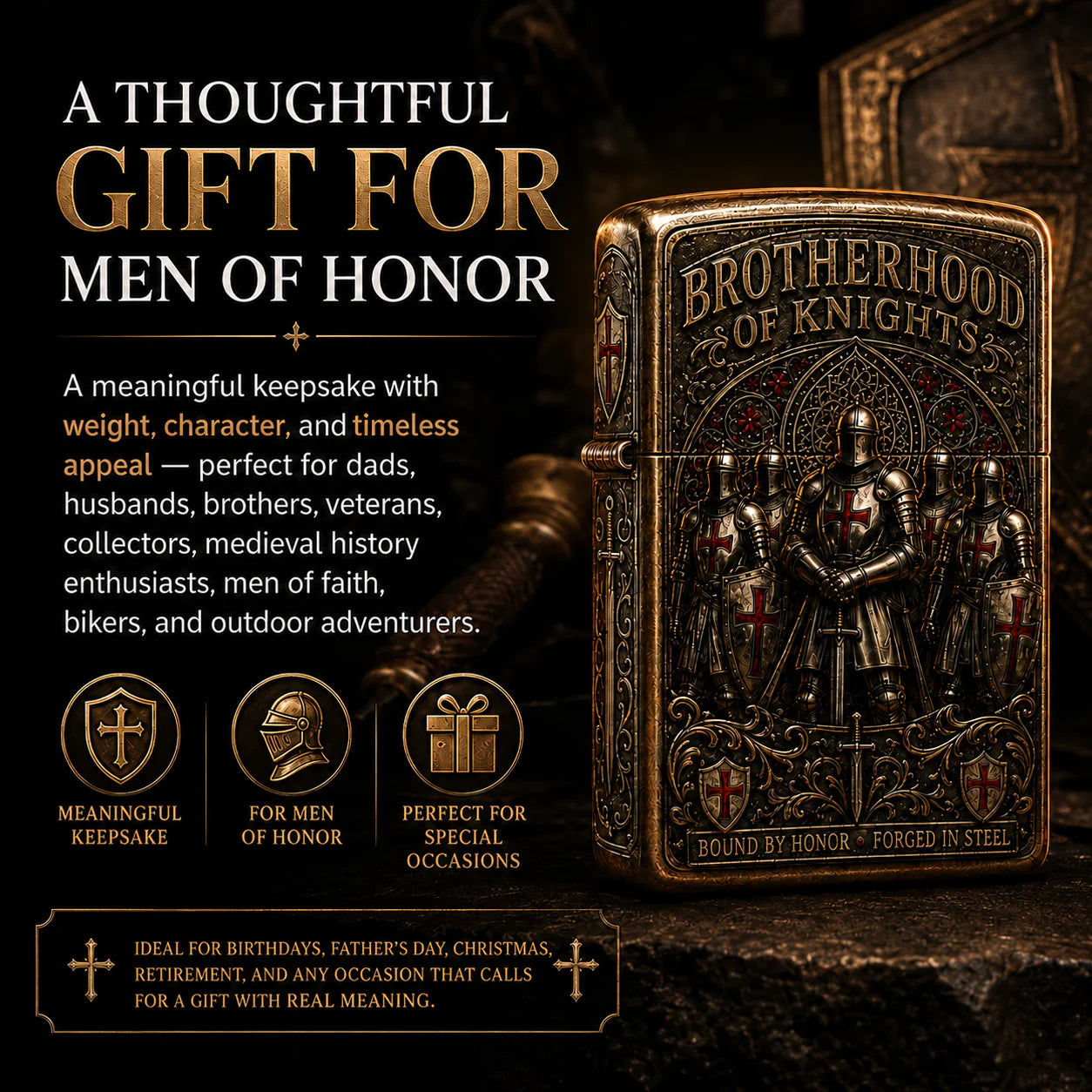 KnightFlame – Premium Medieval Brotherhood Windproof Lighter