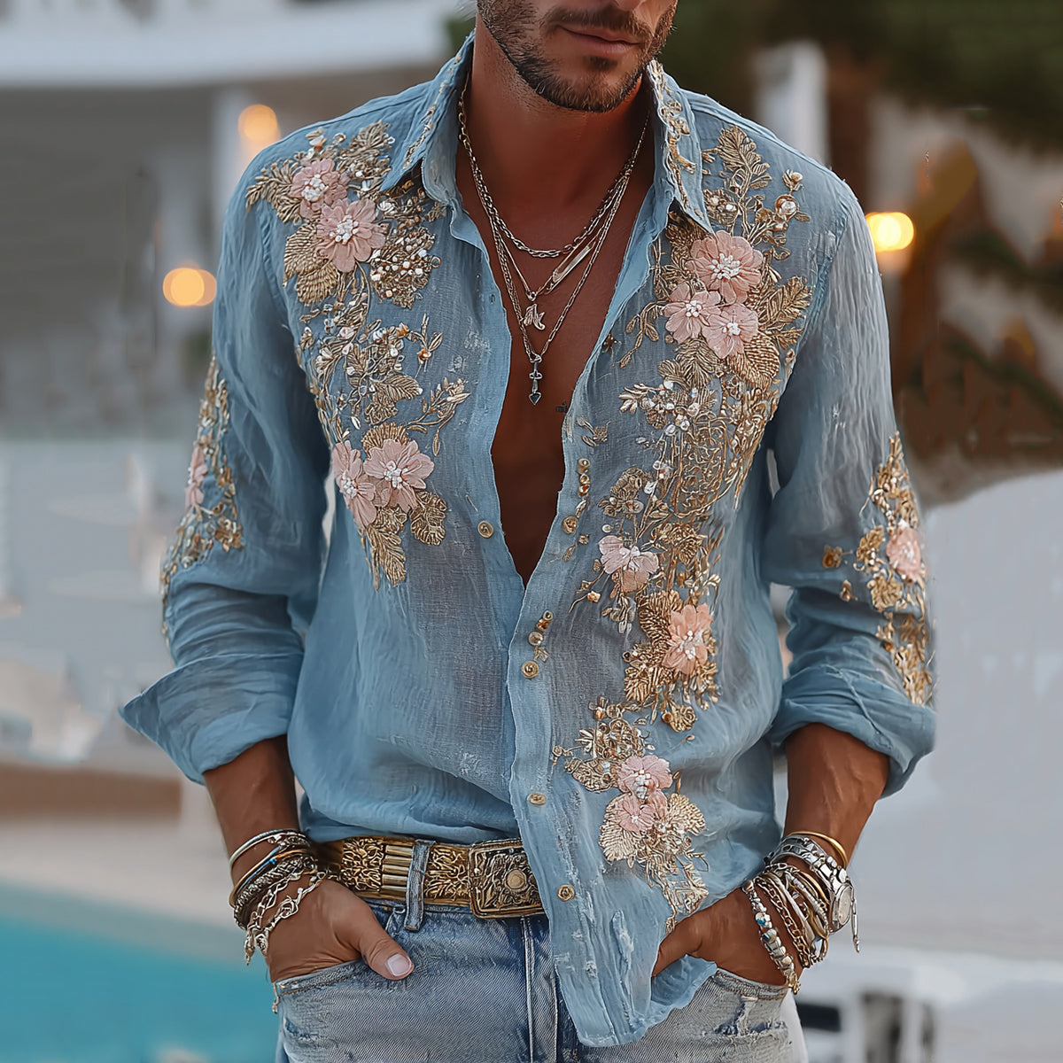 VintageBloom – Retro Floral Linen Shirt for Men