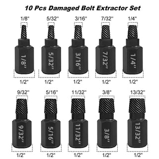 TorqueOut – Professional Broken Bolt Extractor Set - 10-Piece Screw Extractor Kit