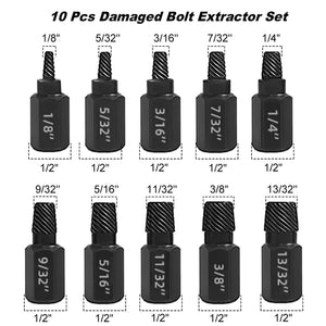 TorqueOut – Professional Broken Bolt Extractor Set - 10-Piece Screw Extractor Kit