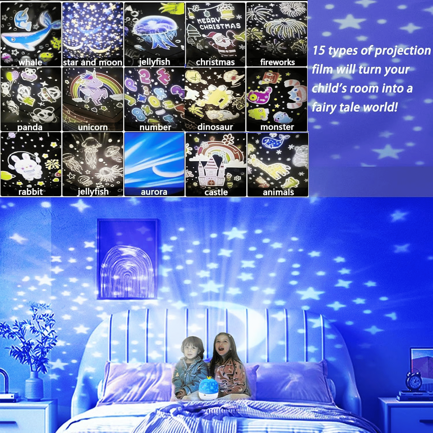 ⭐Projector Night Light for Kids 15 Sets of Films🌙Type-C Charging🔋