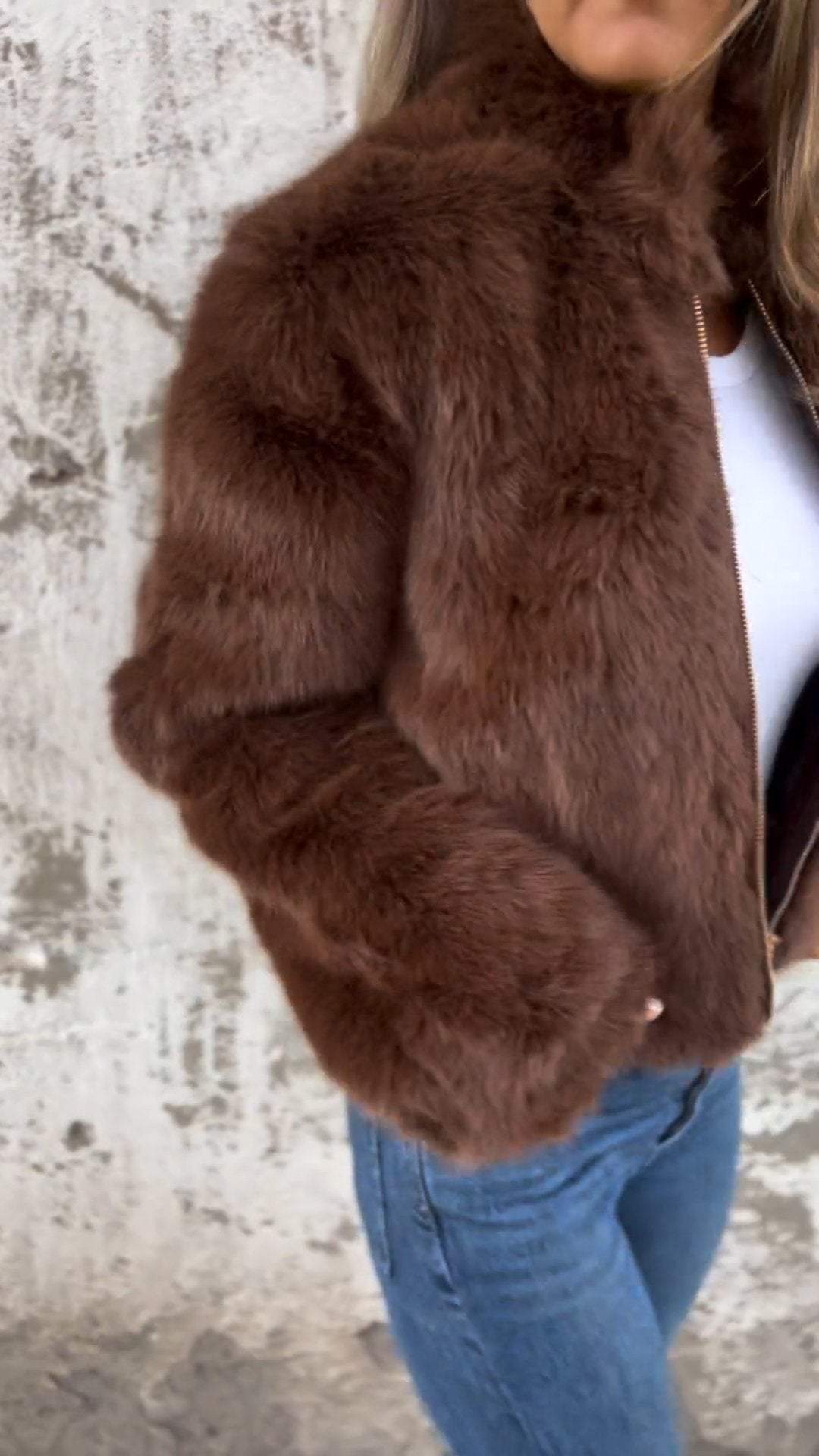 FurEase – Women’s High Collar Fur Casual Jacket