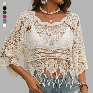 LaceAura – Crochet Hollow Out Tassel Cover Up for Beach Wear