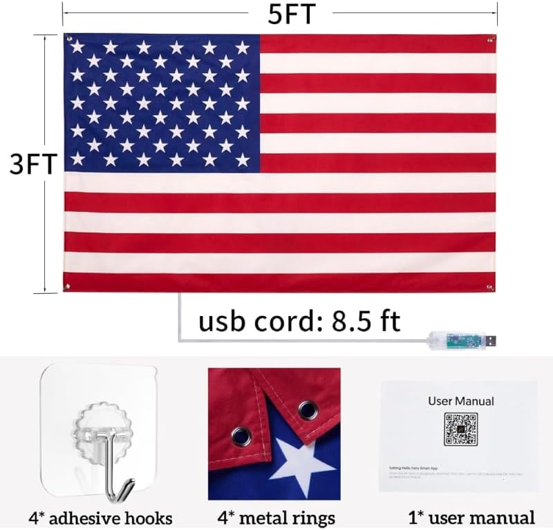 StarBeam – 3x5 FT Smart American Flag Lights with App Control