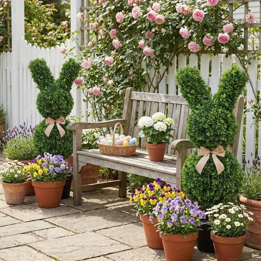 SpringHaven – Decorative 36" Bunny Topiary Set