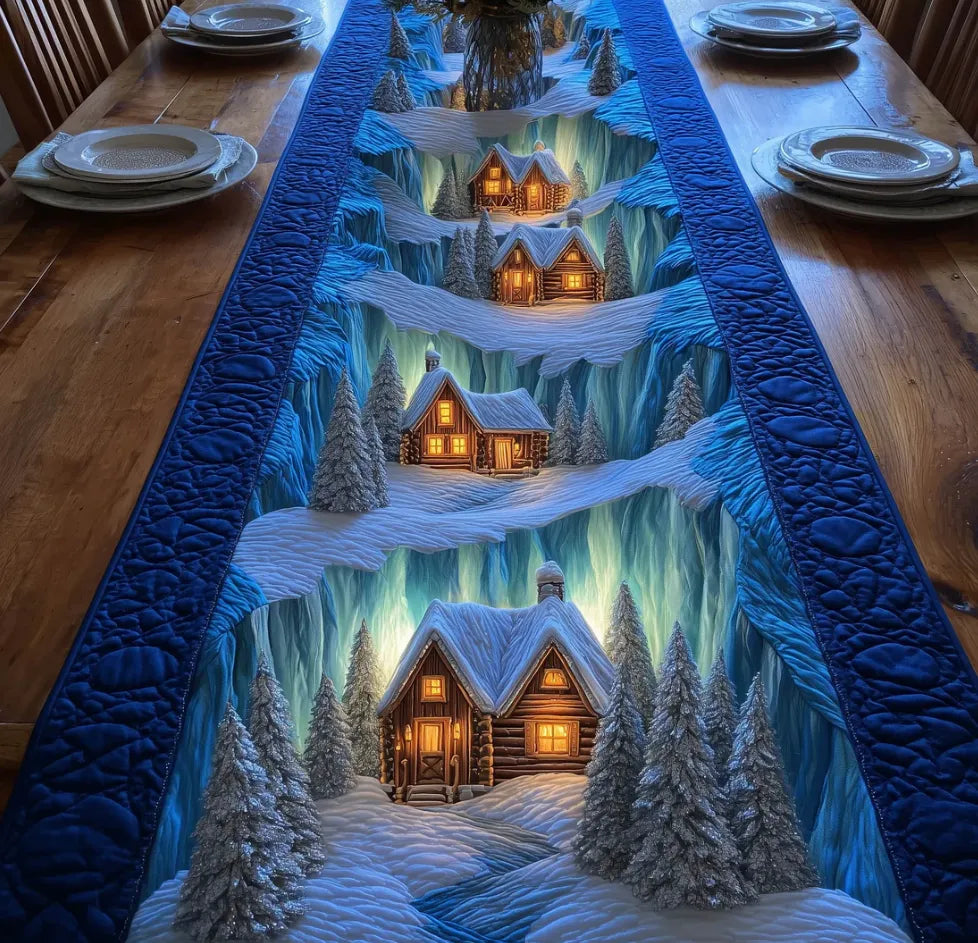 FrostedGlow – Elegant Winter Quilted Table Runner