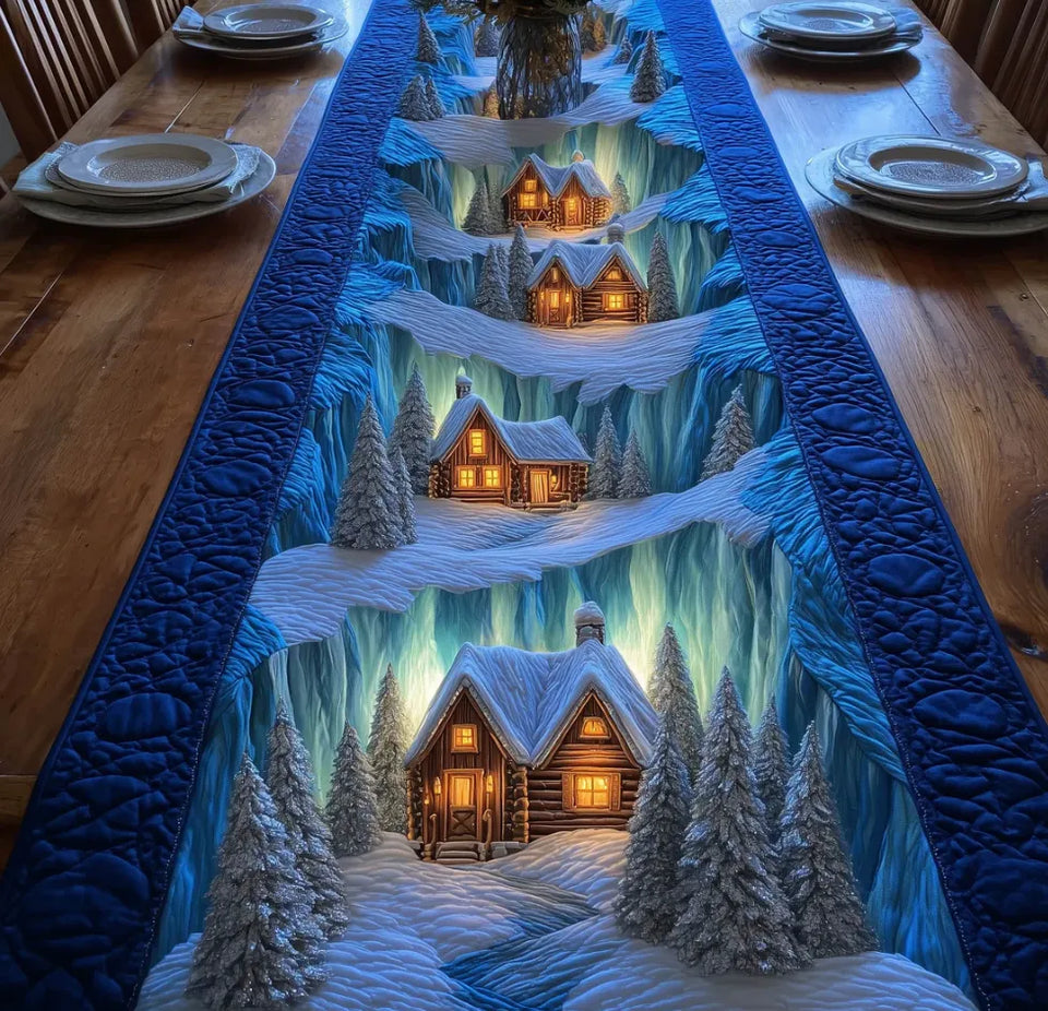 FrostedGlow – Elegant Winter Quilted Table Runner