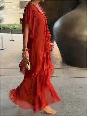 LumiSilk – Classic V Neck Formal Maxi Dress