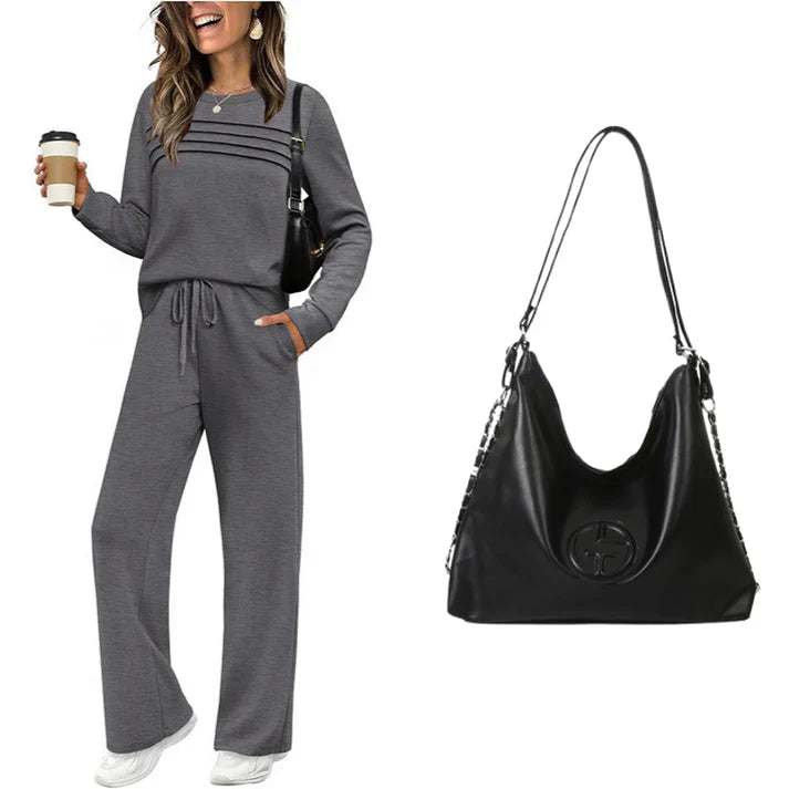 RelaxFit – Women's Crew Neck & Drawstring Pants Loungewear Set