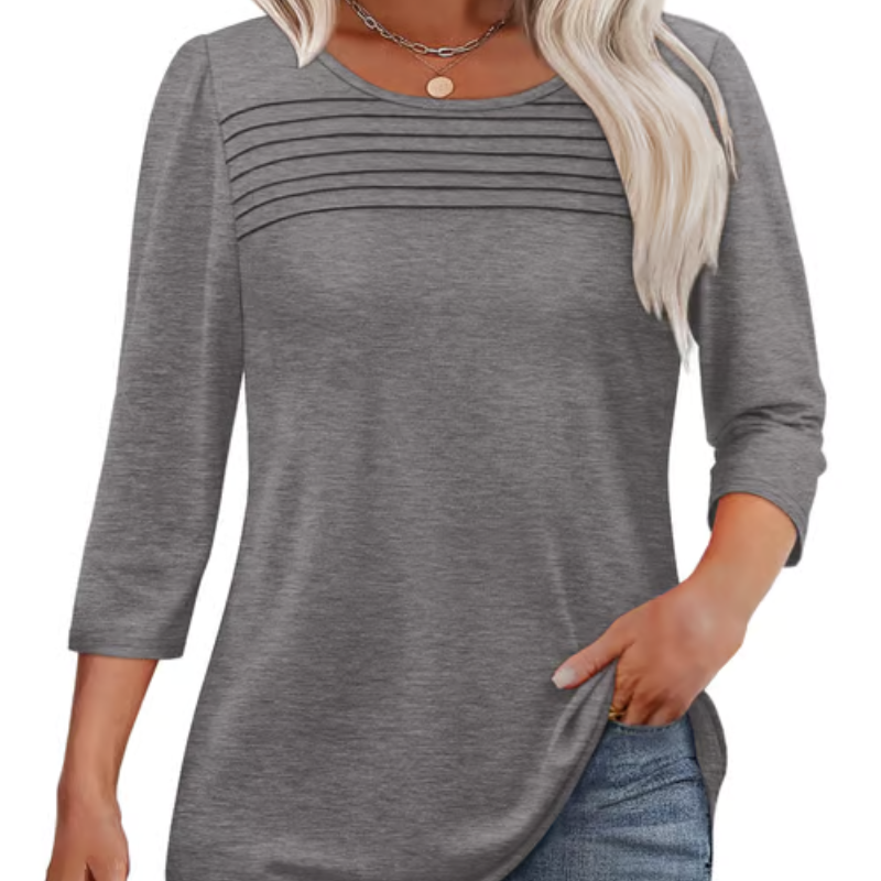 LuxeDrape - Elegant Pleated Front T Shirt