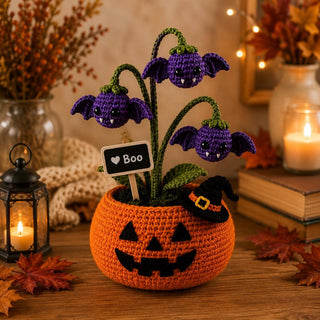WitchyBloom – Crochet Halloween Pumpkin Flower Décor