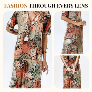 LinenAura – Elegant Printed Linen Cotton Midi Dress