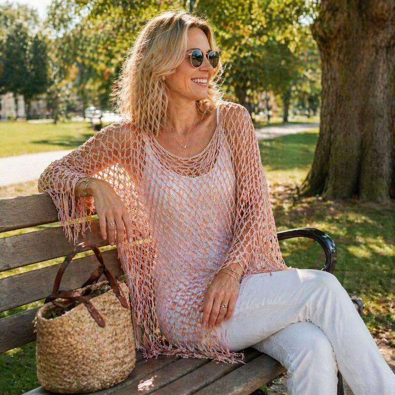 SunDrape – Flowy Tassel Crochet Beach Cover Up