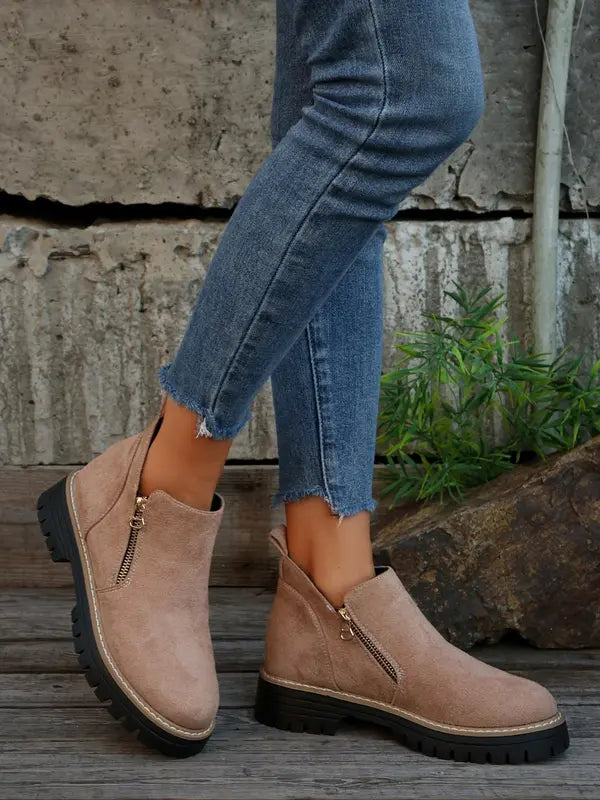TrendStride – Stylish Solid Color Ankle Boots