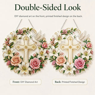 ✝️💐Cross, Flowers & Peace Dove Diamond Art Hanging Ornament Kit