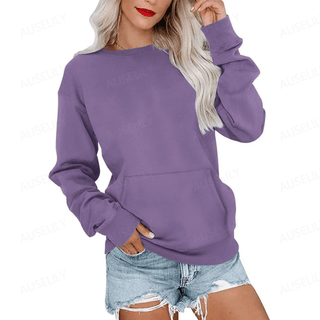 AUSELILY Women's Crewneck Hoodless Sweatshirt With Kangaroo Pocket Fleece Longsleeve Oversized Casual Style Shirt Lightweight Pullover 2026