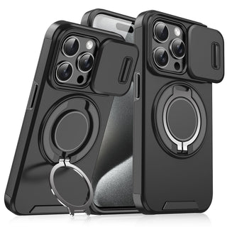 Case with Slide Camera Cover & Rotatable Ring Kickstand,  Grade Shockproof Protective Case for iPhone 11/12/13/14/15/16/17 Series