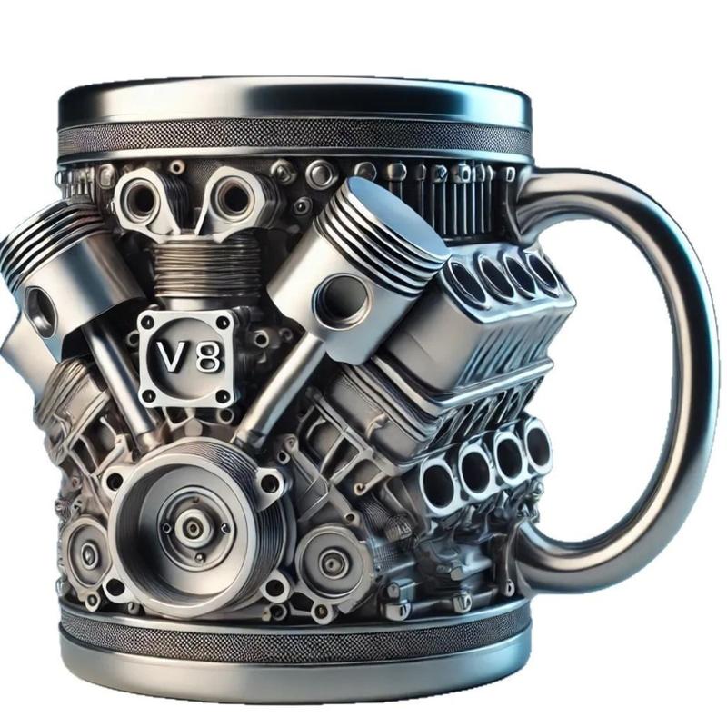 Engine-themed coffee mug, a retro-styled, realistic V8 engine stainless steel mug, a personalized double-walled insulated car mug with a handle, the perfect gift for Father's Day, Christmas, husbands, mechanics, and car enthusiasts.