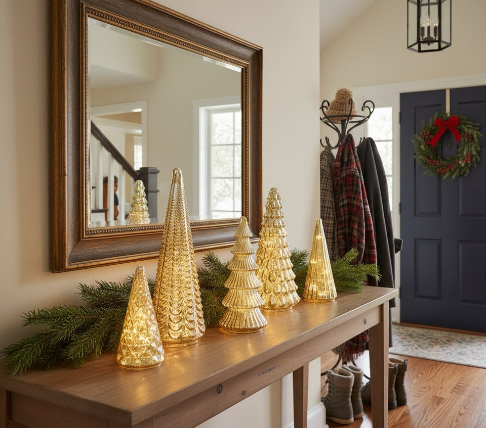 ShimmerSpruce - 5-Piece Lighted Glass Trees