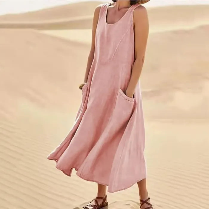 BreezeLoom – Sleeveless Cotton Linen Dress
