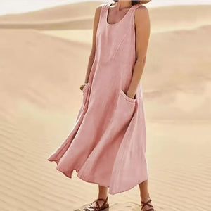 BreezeLoom – Sleeveless Cotton Linen Dress