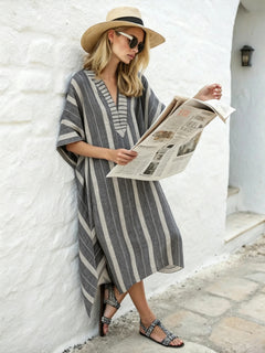 Natürliches Leinenmix Kaftan-Kleid – Zeitloser Stil für entspannte Tage