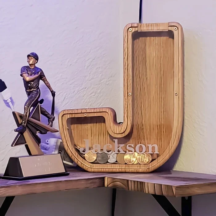 Wooden Custom Letter Piggy Bank For Kids marnetic