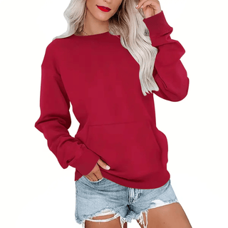 AUSELILY Women's Crewneck Hoodless Sweatshirt With Kangaroo Pocket Fleece Longsleeve Oversized Casual Style Shirt Lightweight Pullover 2026