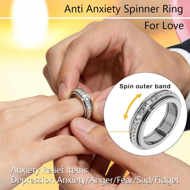 Anxiety Rings for Women and Men  Stainless Steel Spinner Fidget Band Rings