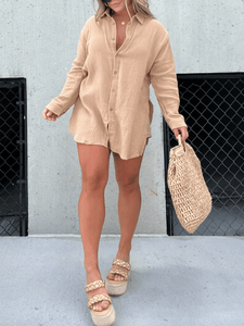 BreezeMuse - Boho Button-Down Dress for Effortless Style