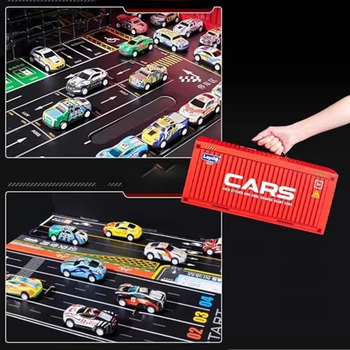 48 Mini Pull-Back Cars with Built-in Garage Set, Metal Alloy Racing Car Toys, Die-Cast Vehicles Friction Powered Design for Party, Multiple Simulation Scenes (Red)|B0FZKXPDPM