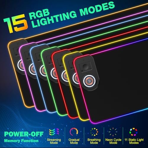 RGB Gaming Mouse Pad Wireless Charging Desk Mat with Foldable Phone Stand, Large LED Gaming Mat 800x350x4mm, 15 Light Modes, Waterproof, Keyboard Pad for PC Computer, Includes 20W PD Power Adapter|B0FPFZFXXT