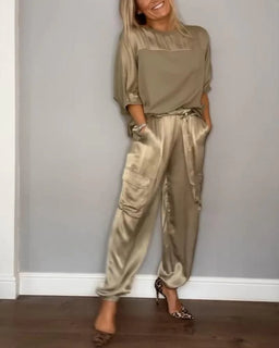 LuxeSilk – Half-Sleeve Satin Set