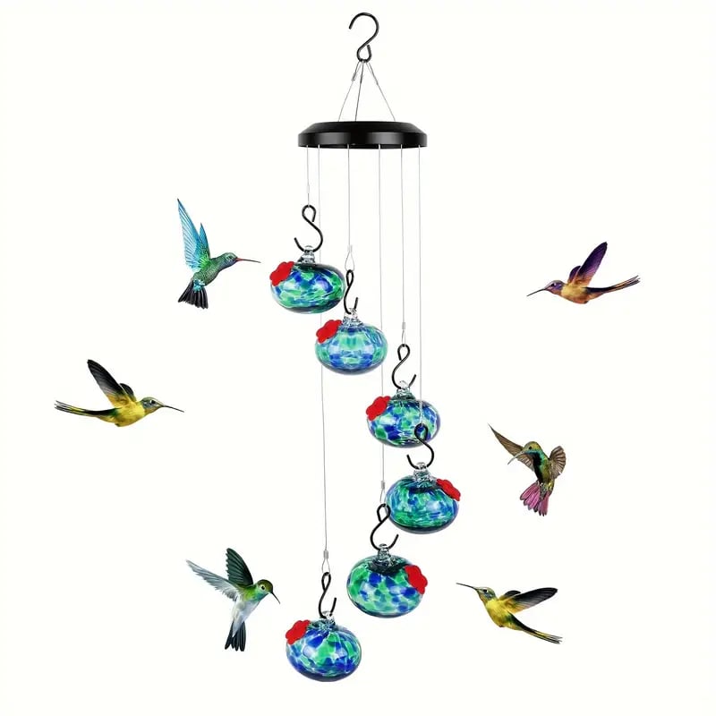 BreezeNest - Glass Wind Chime Feeder for Hummingbirds