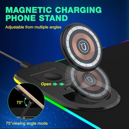 RGB Gaming Mouse Pad Wireless Charging Desk Mat with Foldable Phone Stand, Large LED Gaming Mat 800x350x4mm, 15 Light Modes, Waterproof, Keyboard Pad for PC Computer, Includes 20W PD Power Adapter|B0FPFZFXXT