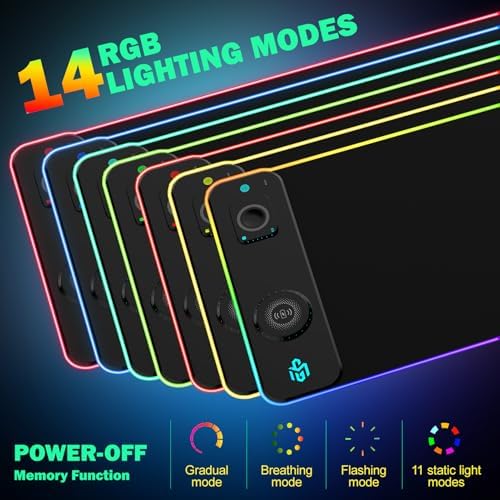 RGB Gaming Mouse Pad Wireless Charging Desk Mat with Foldable Phone Stand, Large LED Gaming Mat 800x350x4mm, 15 Light Modes, Waterproof, Keyboard Pad for PC Computer, Includes 20W PD Power Adapter|B0FPFZFXXT