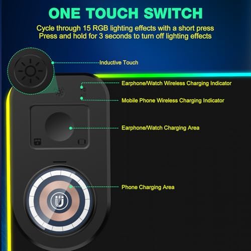 RGB Gaming Mouse Pad Wireless Charging Desk Mat with Foldable Phone Stand, Large LED Gaming Mat 800x350x4mm, 15 Light Modes, Waterproof, Keyboard Pad for PC Computer, Includes 20W PD Power Adapter|B0FPFZFXXT
