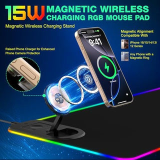 RGB Gaming Mouse Pad Wireless Charging Desk Mat with Foldable Phone Stand, Large LED Gaming Mat 800x350x4mm, 15 Light Modes, Waterproof, Keyboard Pad for PC Computer, Includes 20W PD Power Adapter|B0FPFZFXXT