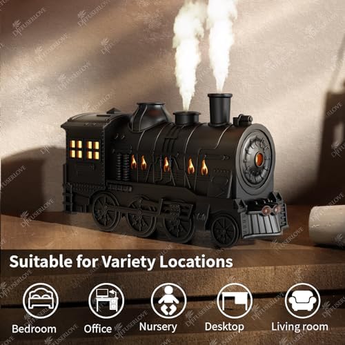 Diffuserlove Train Diffuser 300ML Essential Oil Diffuser Cool Mist Humidifier Aroma Diffuser with Night Light for Bedroom Desk Black|B0D48ZT2JG