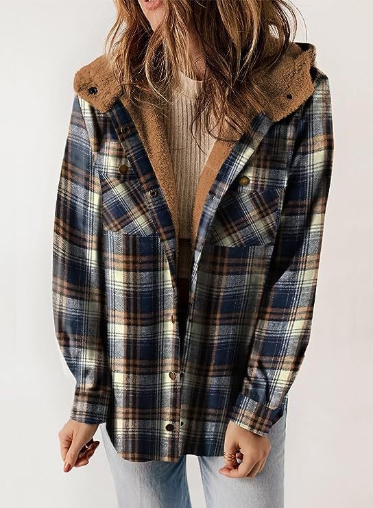 MapleLane - Relaxed Fit Fleece Plaid Jacket