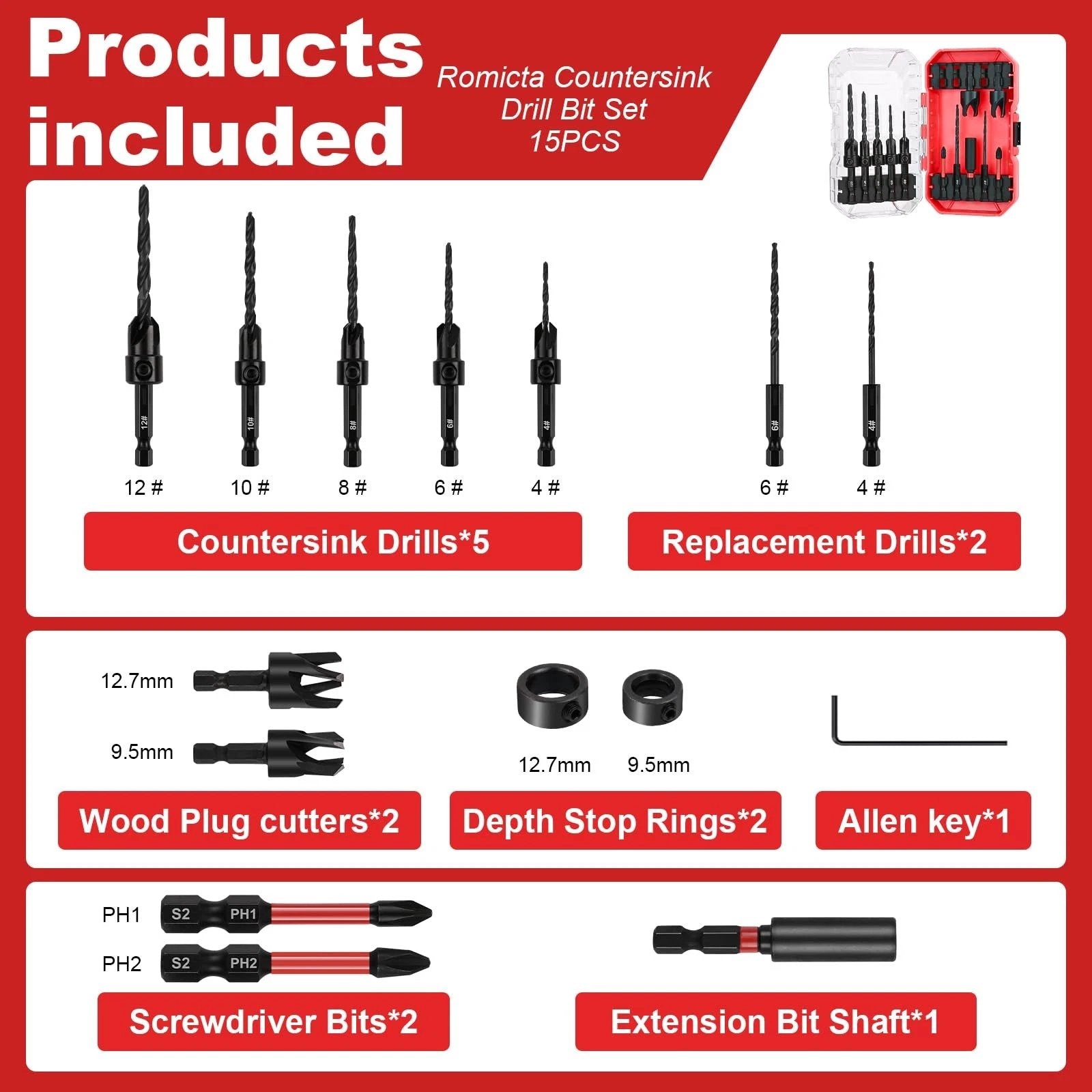 WoodWorks Elite - Complete 15-Piece Countersink Kit