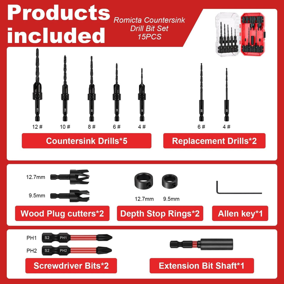 WoodWorks Elite - Complete 15-Piece Countersink Kit