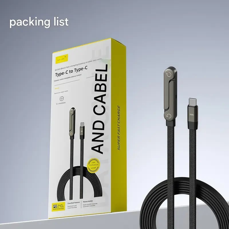 📱65W Braided Fast Charge Cable With Built-in Phone Stand