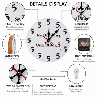 FunnyHour – "No Drinking Until After 5" Wall Clock