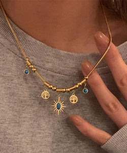 Vintage Gold Sterling Silver Overgild Turquoise Sunflower Tassel Pendant Necklace