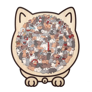 135-Piece Morandi-Colored Cat Shaped Wooden Jigsaw Puzzle
