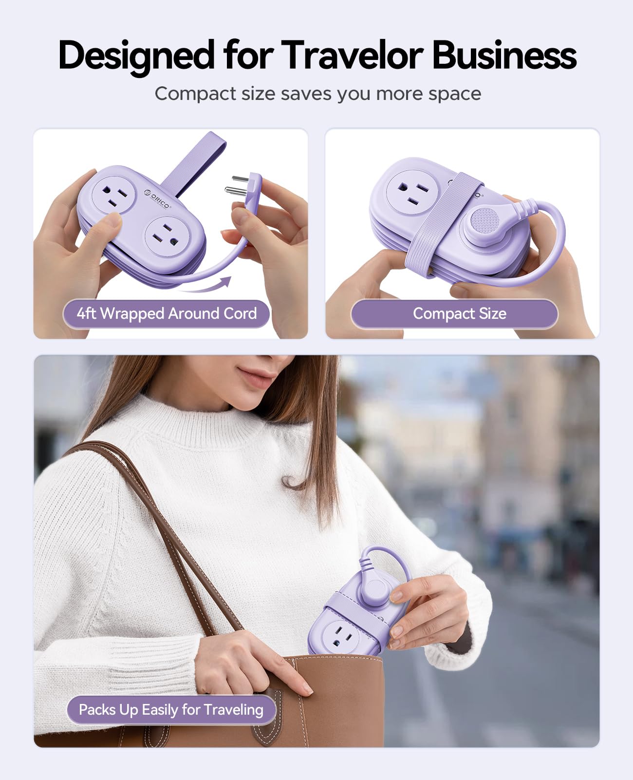 AuroraLink – 4FT Travel Power Strip with 4 AC Outlets