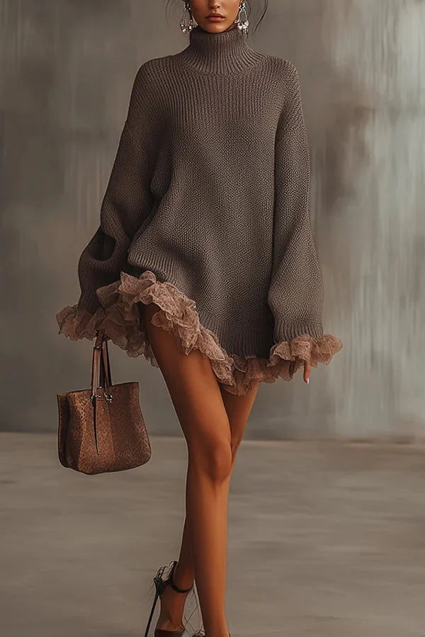 FemmeAura – Turtleneck Ruffle Knit Dress