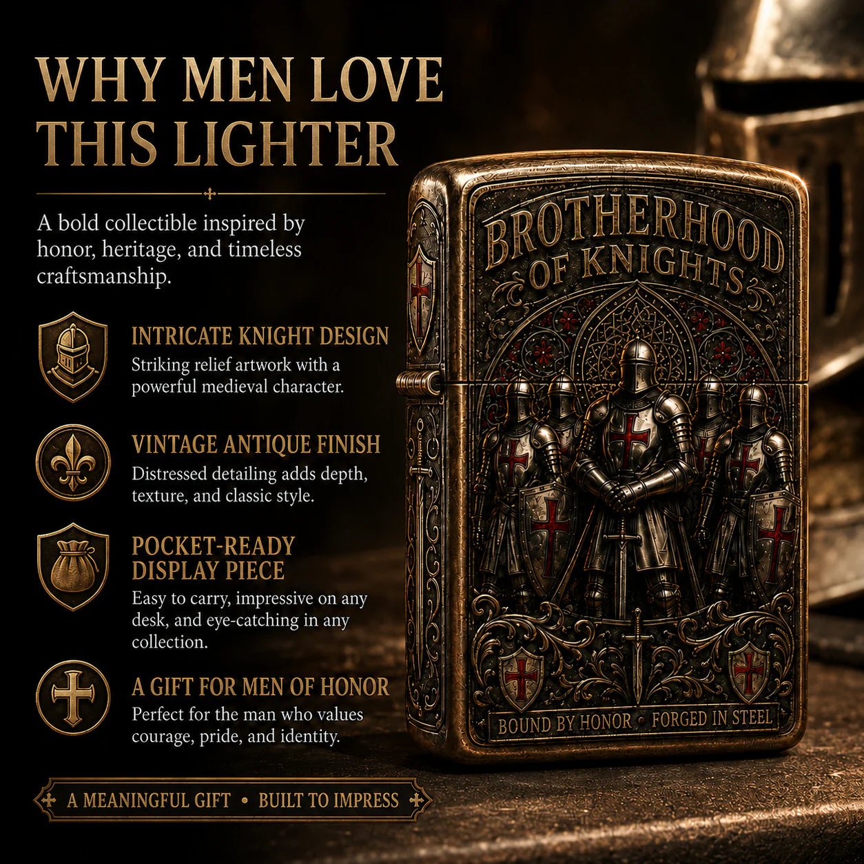 KnightFlame – Premium Medieval Brotherhood Windproof Lighter