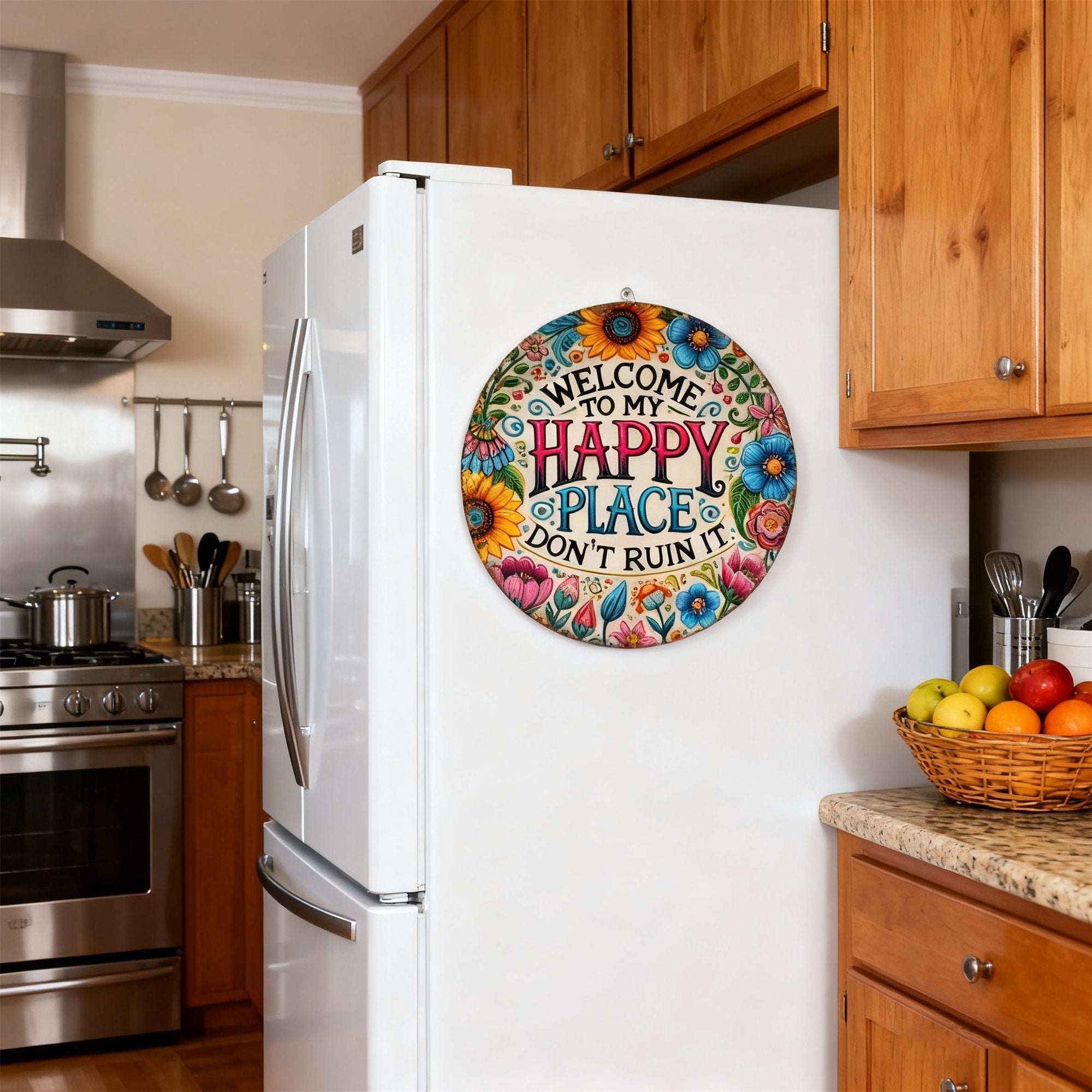 PetalHaven - “My Happy Place” Round Metal Wall Décor